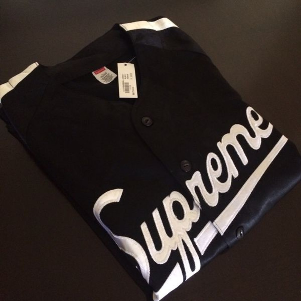Supreme Black Satin Baseball Jersey